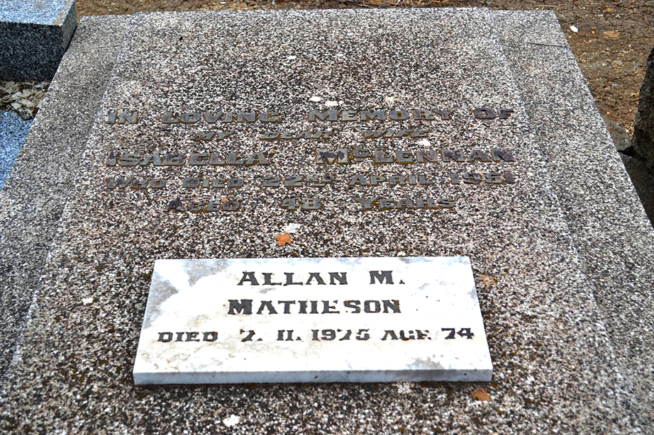 Photo of headstones/Isabella McLennan MATHESON d1951 &husb Allan M Warrkbeal cem